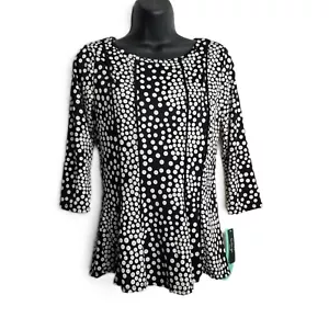 Lavanya Petite Polka Dot Top Size PS NEW Black White Y2K Office Dark Academia - Picture 1 of 10