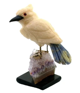 Peru Carved Aragonite Sodalite Onyx Woodpecker Bird Quartz Crystal Base EB6OTH - Picture 1 of 3
