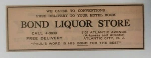 1940er Bond Spirituosenladen Werbung Atlantic City, New Jersey - Bild 1 von 1
