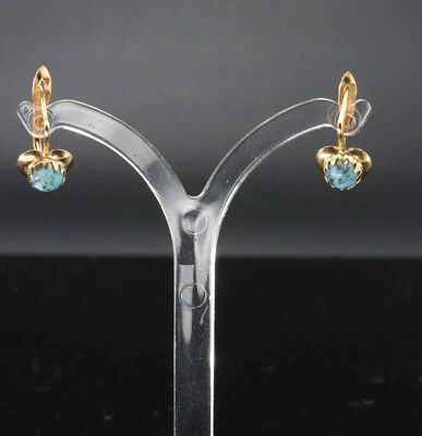 750/18 kt Gelbgold Ohrhänger, Türkis, Herz, guter Zustand - Bild 1 von 3