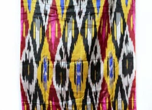 UZBEK USSR (118.1"-300cm) HAND CRAFTED IKAT HAN ATLAS FABRIC 70%SILK-30%COT (39) - Picture 1 of 3