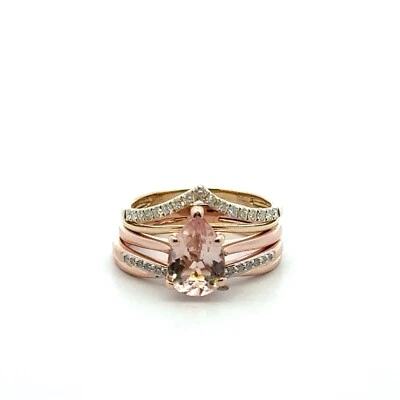 14KT TWO-TONE GOLD MORGANITE & DIAMOND RING SIZE 6.75, 6.8 GRAMS - Image 1 of 4