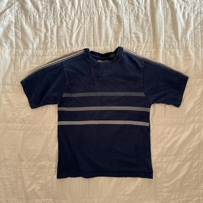 Camiseta manga corta vintage años 90 gloria descolorida azul marino rayas niños talla 8 10 grunge Foto 1 de 4