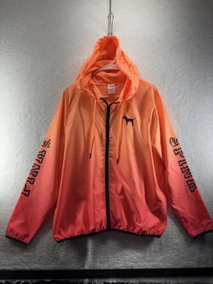 Victoria's Secret ROSA Naranja Ombre Anorak Chaqueta Cortavientos M/L Grande Negro Logo Foto 1 de 4