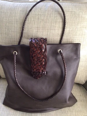 DESMO LDS BOLSO DE MANO DE CUERO MARRÓN HECHO EN ITALIANO NUEVO/NUNCA USADO CIERRE INTRINCADO Foto 1 de 4