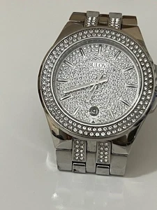 Orologio BULOVA Uomo Quarzo Cristallo Accenti Quadrante Pavè Tono ARGENTO42mm 96B235-Ottimo - Foto 1 di 7