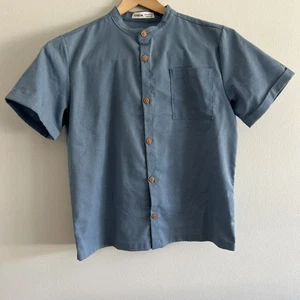 SHEIN Boys Button Down Blue Linen Blend Shirt SZ 11/12 NWOT - Picture 1 of 11