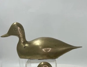 Vintage Solid Brass Duck Figurine 9 1/4" Long 4" Tall - Picture 1 of 9