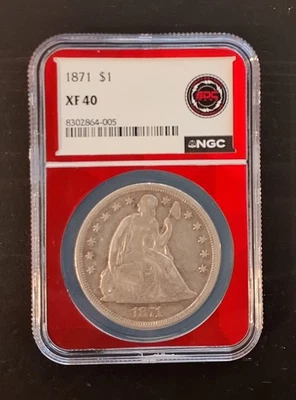 1871 Seated Liberty Silver Dollar $1 NGC XF40, Rare Collectible, Nice Detail!  - Image 1 of 2