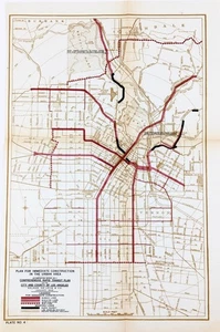 1925 LOS ANGELES - RAPID TRANSIT LINES PLAN Map ORIGINAL SUBWAY ELEVATED BUS - Picture 1 of 4