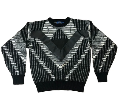 Vtg Mens Coogi Style Medium Knit Sweater Leather Suede Patch Hip Hop 80's 90's - Image 1 of 4