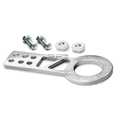 10MM 2.25"OPENING ALUMINUM SILVER RACING TOWING TOW HOOK HAULING KIT+BOLTS FRONT - Image 1 of 3