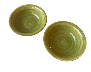 "Juego de dos tazones de cereales para sopa de pasta Citrus Grove 8,25"" remolino verde oliva brillante" - Imagen 1 de 6