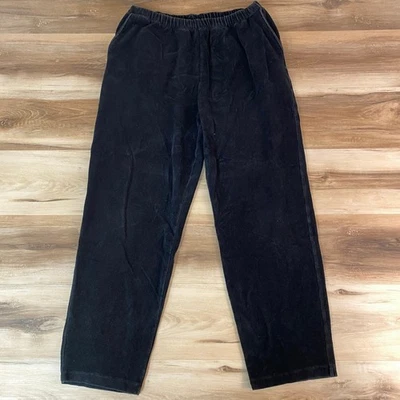 Lands End Corduroy Elastic Waist Pants Black Women Size 14-16 Large - Image 1 of 4