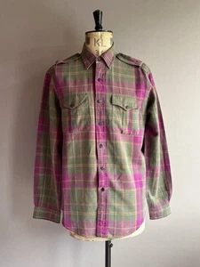 Camisa Polo Ralph Lauren Para Hombre Talla L Púrpura Verde Cuadros Lino Utilidad Militar - Imagen 1 de 12