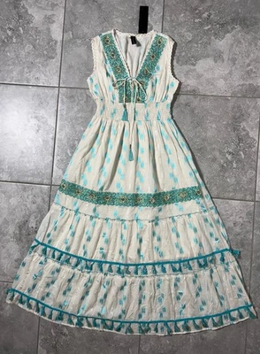 Me 2 Magic Anthropologie Smocked Tiered Maxi Dress Floral Embroidered Boho L New - Image 1 of 4