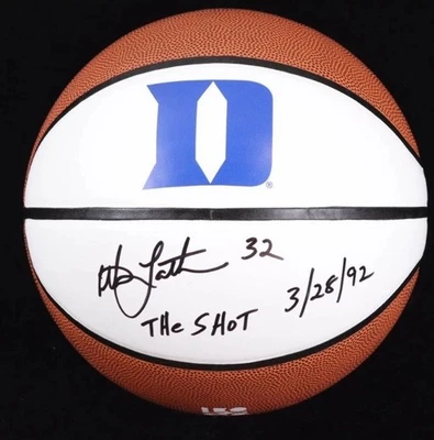 Christian Laettner Firmado Duke Logo Baloncesto Inscrito "The Shot 3/28/92" Foto 1 de 2