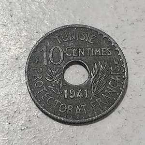 TUNISIA 🇹🇳 TEN (10) CENTIMES COIN 1941 (WARTIME) - Picture 1 of 2