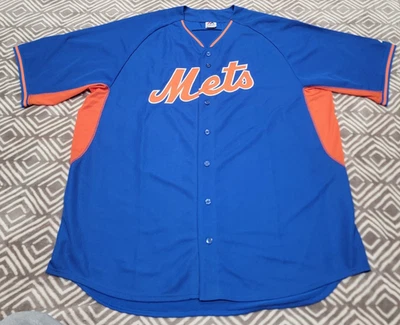 MLB NEW YORK METS MAJESTIC JERSEY SIZE 4XL TALL 4XLT Blue & Orange Button - Image 1 of 4