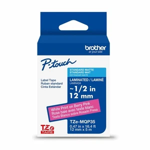 Brother TZEMQP35G Genuine P-touch TZeMQP35 WHT on BRY PNK Label Tape - Picture 1 of 4