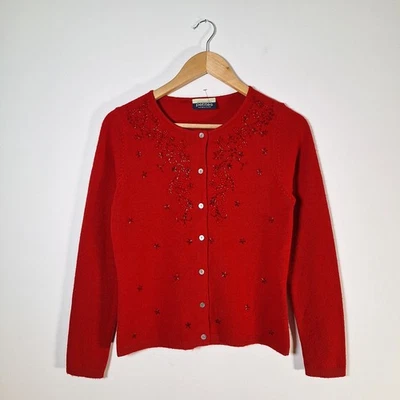 Vintage Dorothy Perkins Petites Cardigan Red Beaded Size 12 - Image 1 of 4