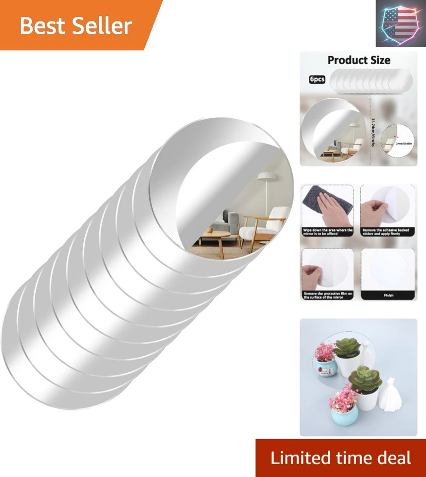 DIY-Friendly 10-Pack 6 Inch Acrylic Mirrors - Stylish Wall Art for Any Occasion - Image 1 of 4