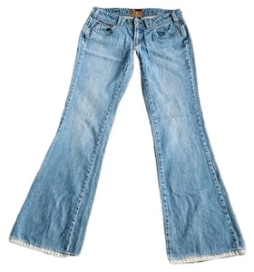 Vintage Blue Asphalt Y2K Damen Blue Denim Flare Leg Jeans Größe 7 Distressed - Bild 1 von 12
