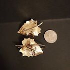 2 Gold Tone Brooch Leafs With Working Latches   One With Pearl Sytle Gem