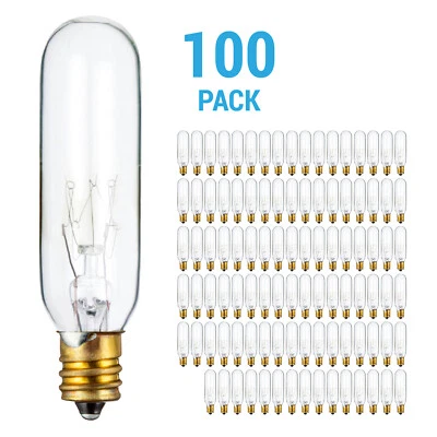 Paquete de 100 bombillas transparentes tubulares de luz de salida de señal para electrodoméstico 25T6 25W candelabro E12 Foto 1 de 4