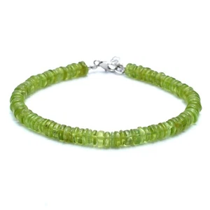 Natural Peridot Beaded Bracelet 8" Inch, AAA Peridot 5-6mm Tyre Beads Bracelet - Picture 1 of 4