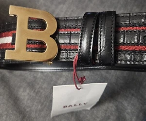 Bally Men Leather FabricReversible Belt Multi Midnight Black EU 120 (48 see pic) - Picture 1 of 2