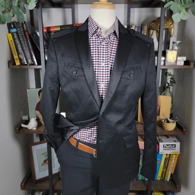 Express Men's Sport Coat Blazer Two Button Solid Black Cotton Twill Size 42R - Image 1 of 4