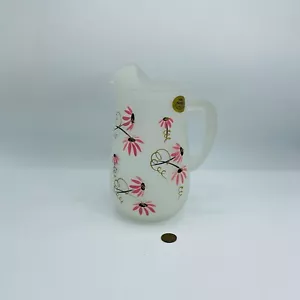 Jarra vintage pintada a mano United Glass Industries vidrio esmerilado flores rosa - Imagen 1 de 11
