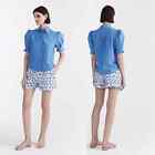 Saloni Wide Tailored High Waist Shorts Women's Coral Blanc Blue Size: 6 Nwt