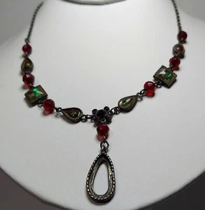 Teardrop Y- necklace on dark chain 16" - Picture 1 of 8