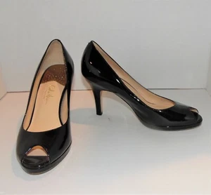 Cole Haan Collection Carma Black Patent Leather Peep Toe Pumps Sz 8B - Picture 1 of 4