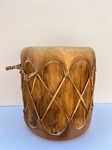 Handgefertigte rustikale Holztrommel - Lederhaut Schnürung Volksinstrument 12,5" - Bild 1 von 24