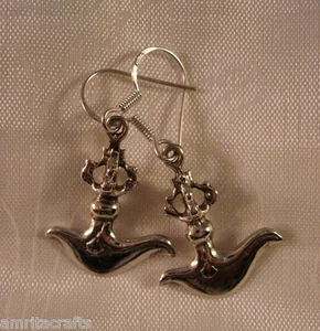 Tibetan Buddhism Dorje and Gri Gug .925 Silver Earrings India - Picture 1 of 3