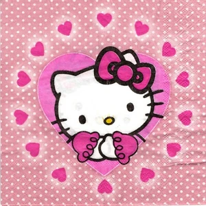 SERVIETTES EN PAPIER HELLO KITTY CHAT COEURS. PAPER NAPKINS HELLO KITTY CAT - Picture 1 of 1