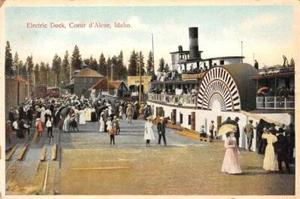 Electric Dock, Coeur d'Alene, Idaho Steamboat c1910s Vintage Postcard - Bild 1 von 2