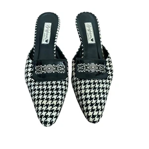 Vintage Brighton Zelda Houndstooth Kitten Heel Mules Shoes Size 8.5 Slides Italy - Picture 1 of 7