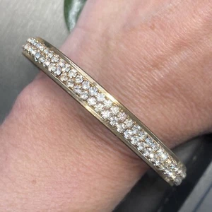 Vintage Crystal Cuff Bangle Bracelet Estate Jewelry Pre-Owned Sparkle - Picture 1 of 11