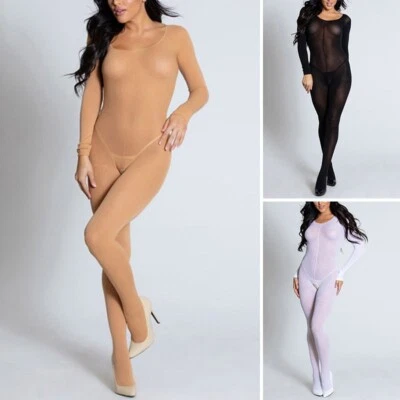 Langarm Body Strumpf Overall Solide Transparent Unterwäsche Atmungsaktiv - Bild 1 von 4