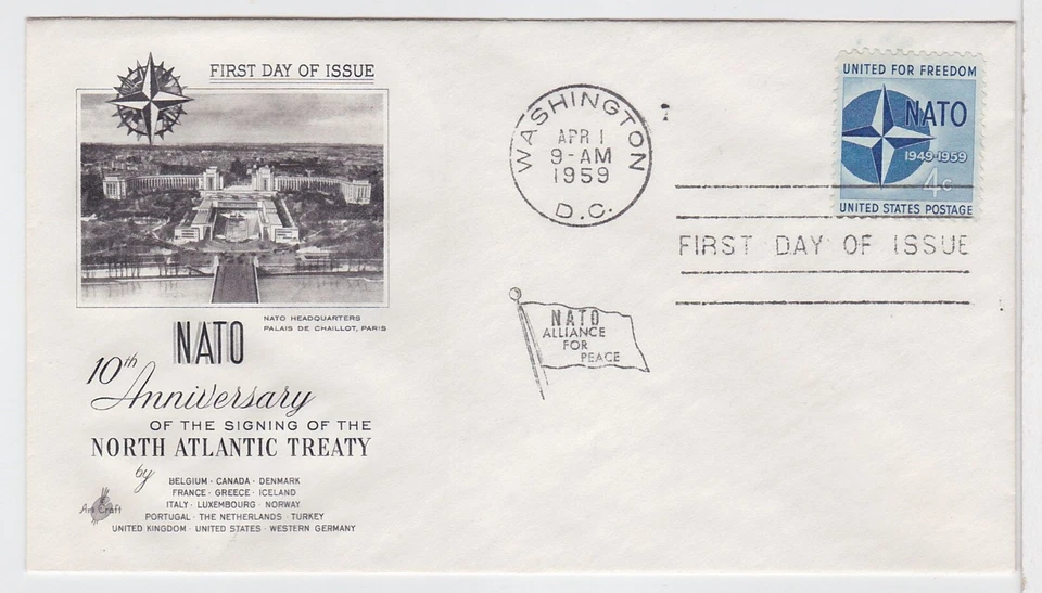 TurtlesTradingPost -  NATO Anniversary 1959 FDC #1127 Artcraft Cachet - Image 1 of 1