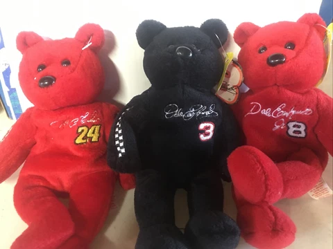 3 NASCAR Plush Beanie Bears DALE EARNHARDT SR Jeff Gordon Dale Earnhardt Jr Cover