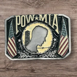 POW MIA Belt Buckle Enameled Bergamot Brass Works 2.25" x 3" Not Forgotten - Picture 1 of 8