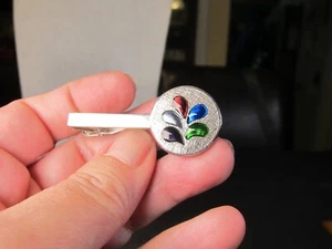 Beautiful gripoix poured glass sterling silver vintage tie clip stocking stuffer - Picture 1 of 7