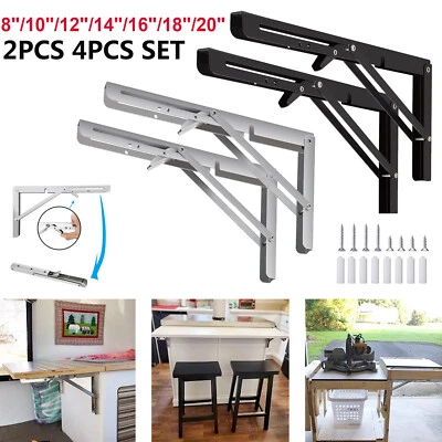 Folding Shelf Bracket Heavy Duty Foldable Table Bench Steel Wall Mounted 2/4PCS - image 1 of 4