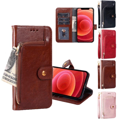 Zip Wallet Case Leather Card Flip Cover For LG Q Stylo V20 Mini G8X ThinQ G8 V40 - Image 1 of 4