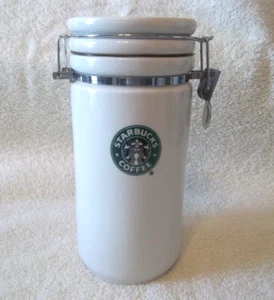 Starbucks Kaffee Keramik Kanister, 2007, weiß mit luftdichter Dichtung Verschlussdeckel. 7" - Bild 1 von 4